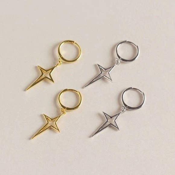 14k Plated 925Sterling Silver Cross Unisex Earring - Picture 7 of 10